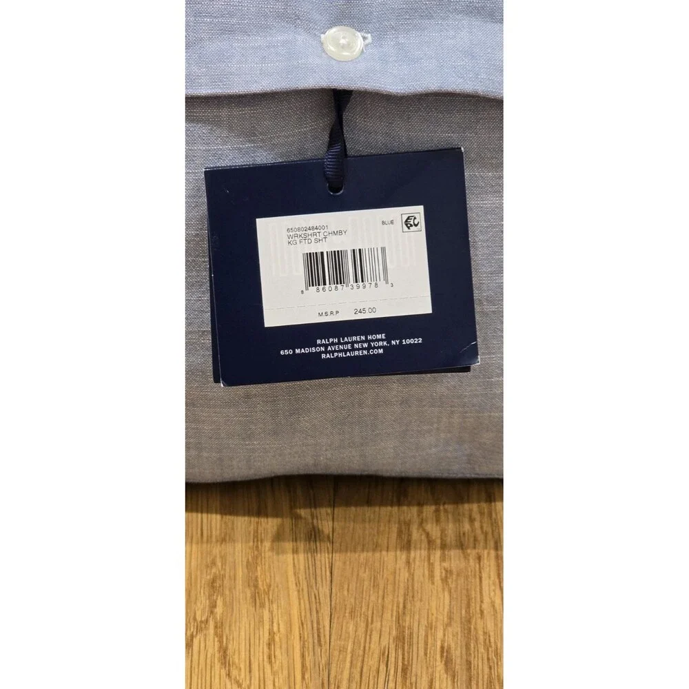 Ralph Lauren Workshirt Chambray Blue King Fitted Sheet $245 NIP